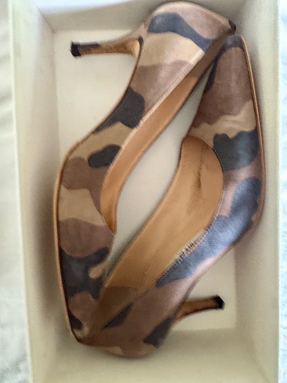 Manolo Blahnik Brown Camo Pointed-Toe High Heels